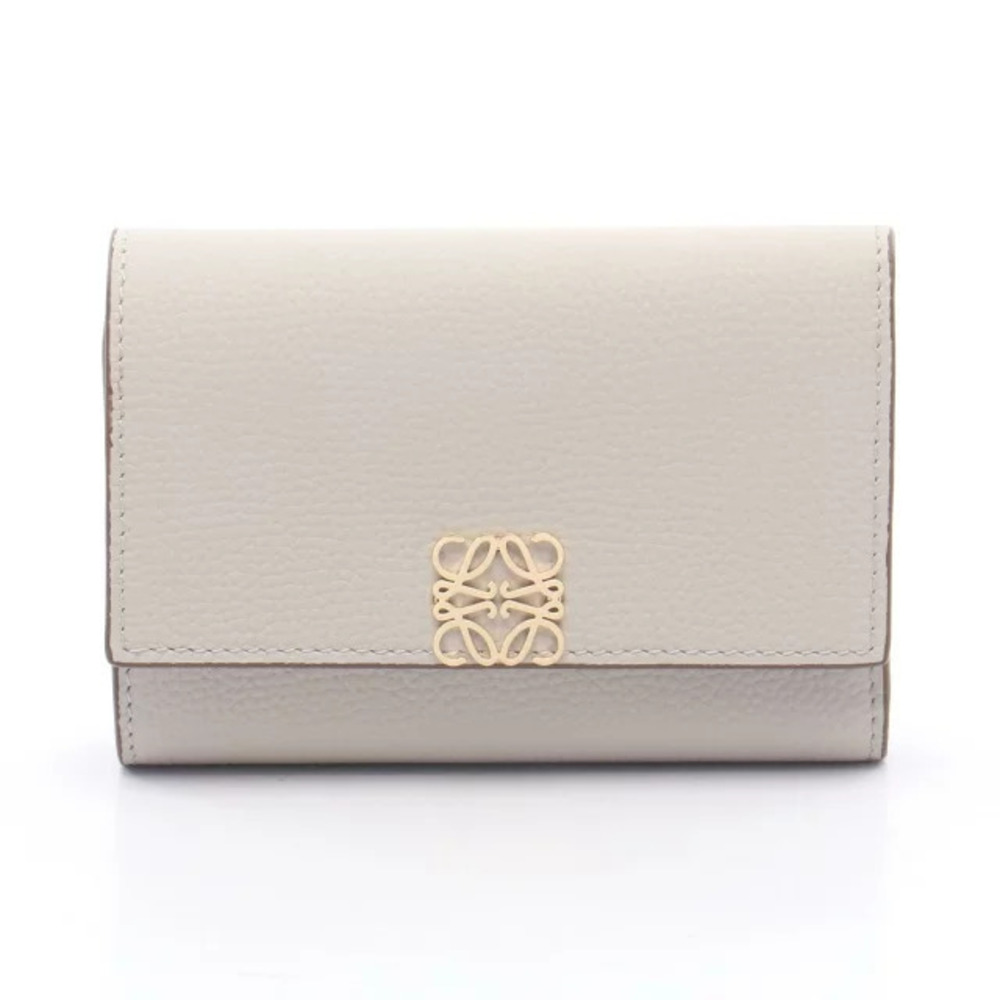 Loewe Anagram Vertical Wallet Tri fold Leather Beige Cream
